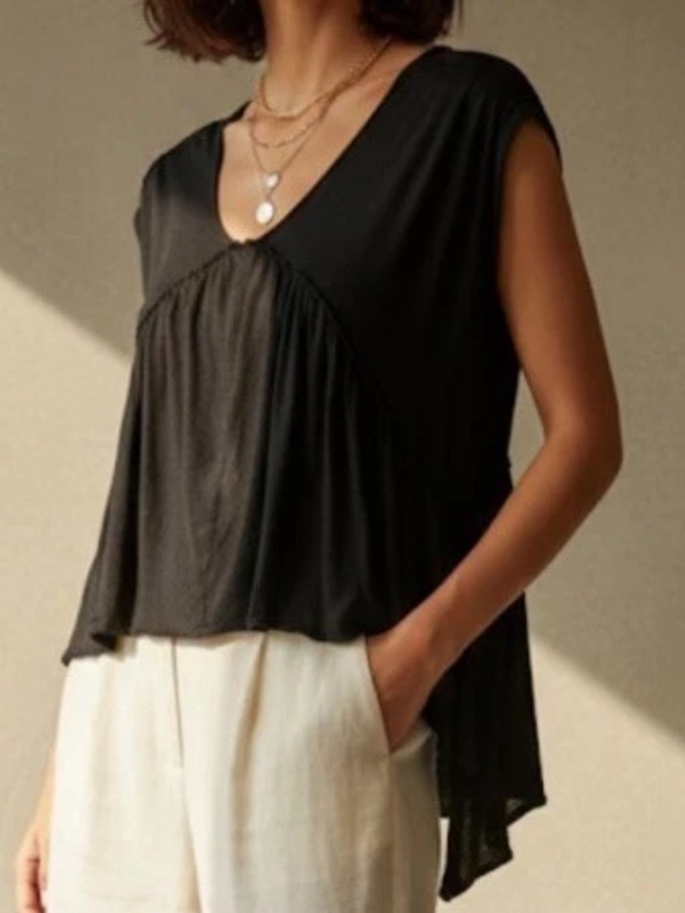 Free People babydoll high low linen blend tiered ruffle oversized top XS/S/M/L